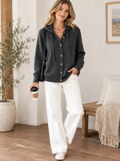 CLEARANCE SALE🔥 Women's Casual Hoodie Cotton Plain Long Sleeve Comfy Cardigan