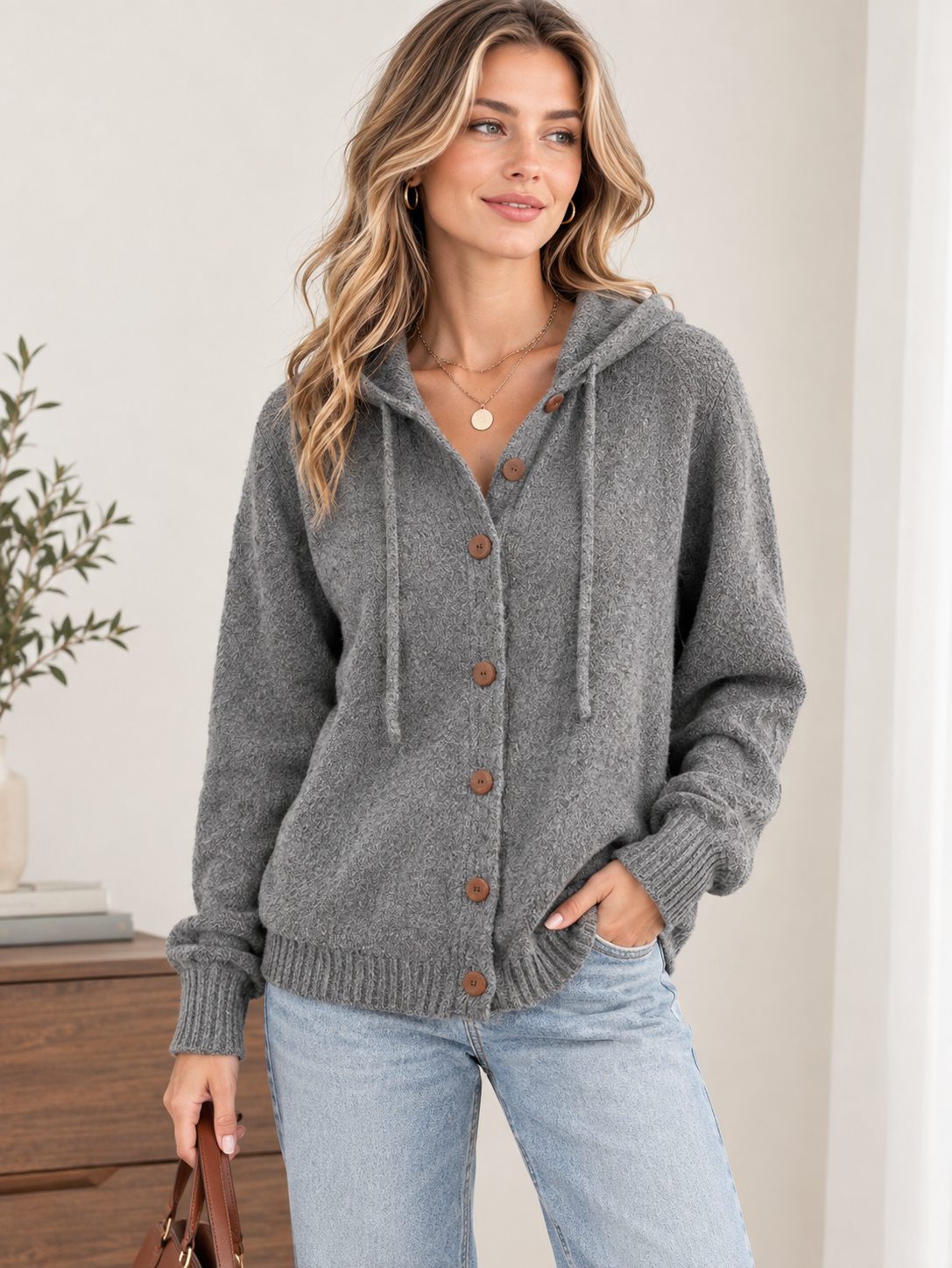 CLEARANCE SALE🔥 Women's Casual Hoodie Cotton Plain Long Sleeve Comfy Cardigan