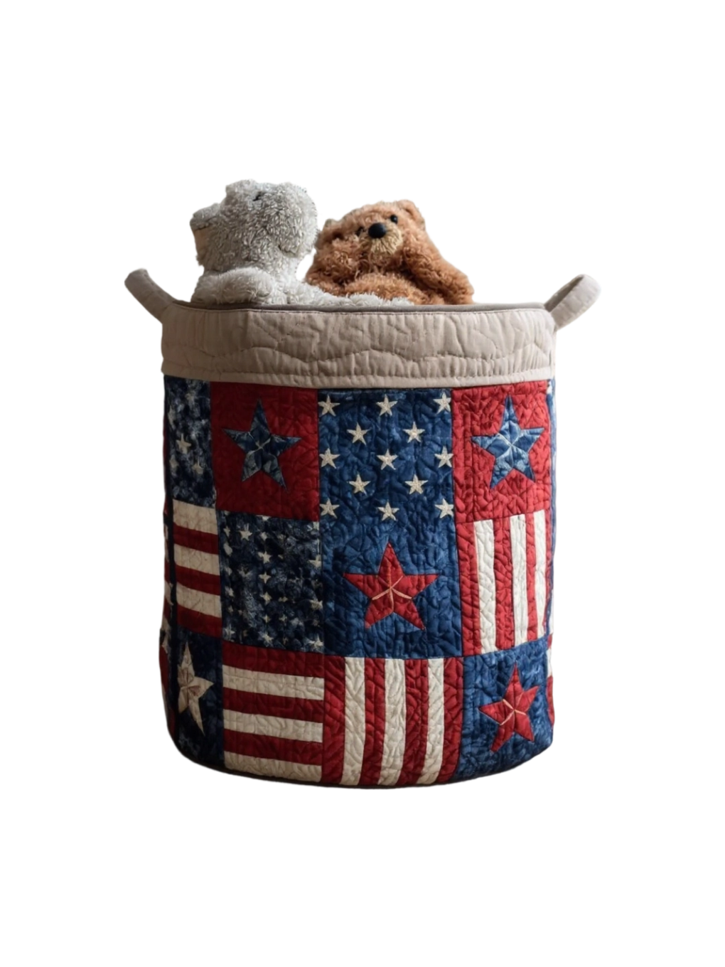 Classic Stars and Stripes Patchwork Laundry Basket