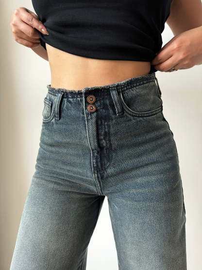 Double Button High-Waisted Denim