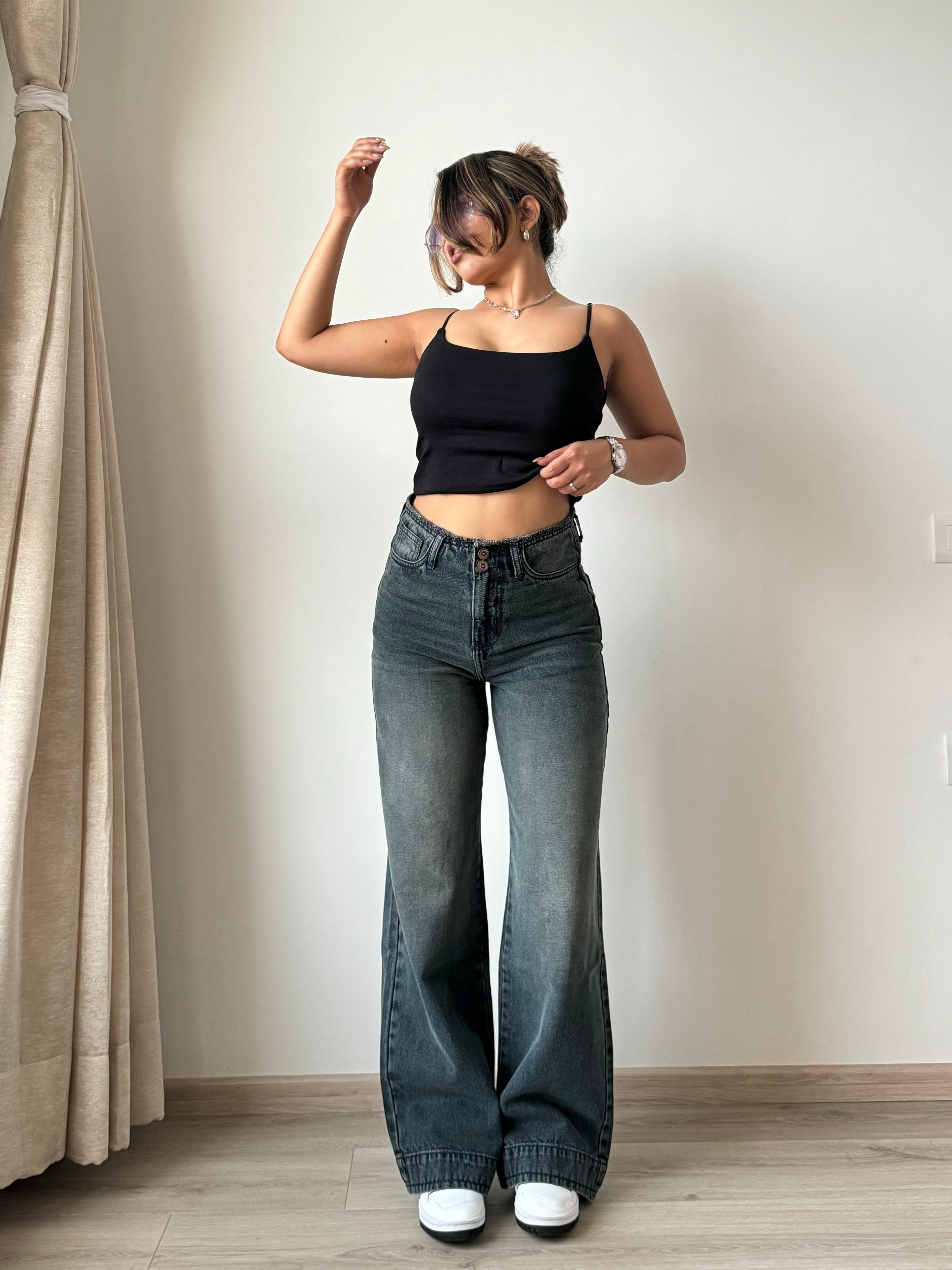 Double Button High-Waisted Denim