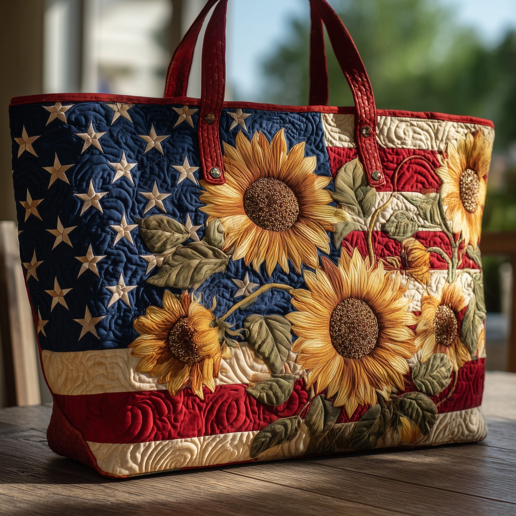 Patriotic Sunflower Quilted Tote Bag GFTOHD8152