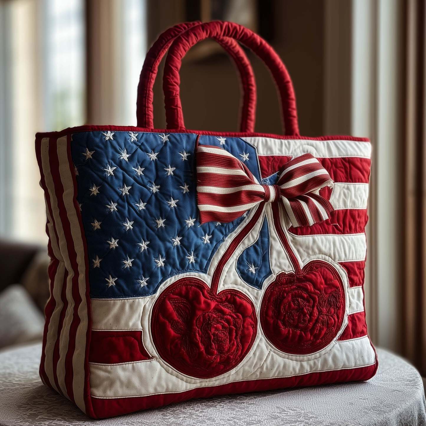 Star-spangled Cherry Quilted Tote Bag GFTOTL3851
