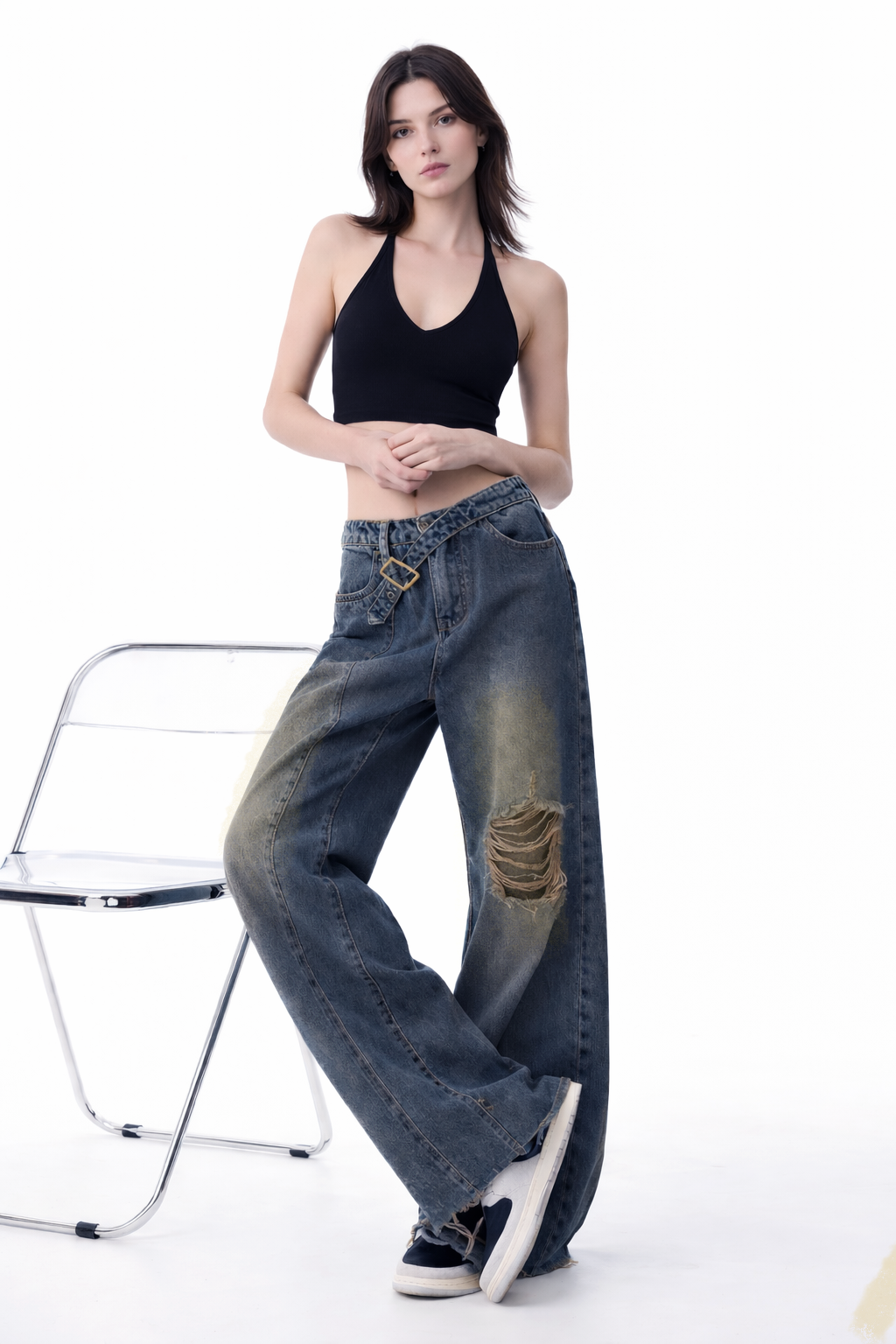 Distressed Blue Baggy Jeans