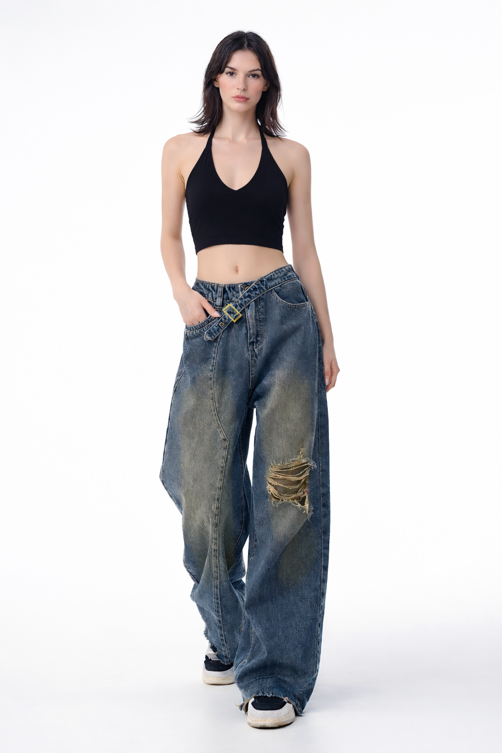 Distressed Blue Baggy Jeans