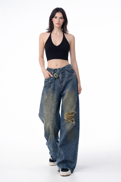 Distressed Blue Baggy Jeans