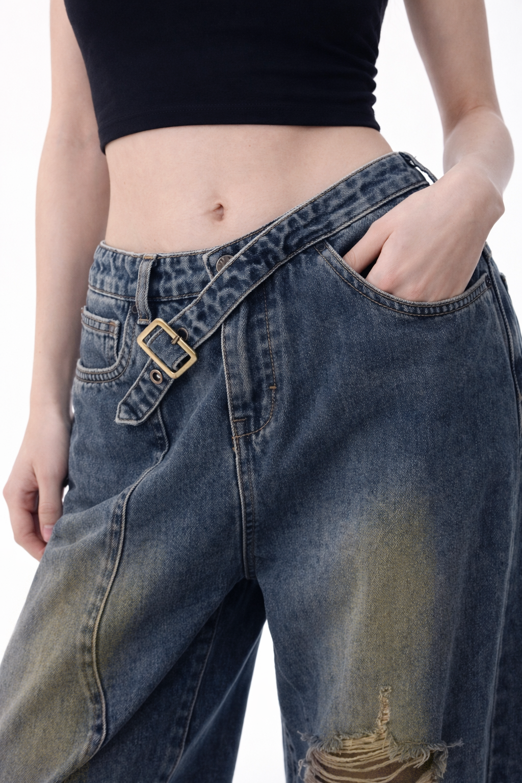 Distressed Blue Baggy Jeans