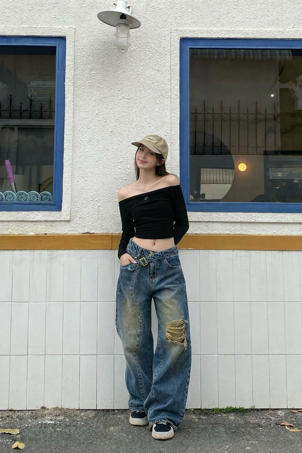 Distressed Blue Baggy Jeans