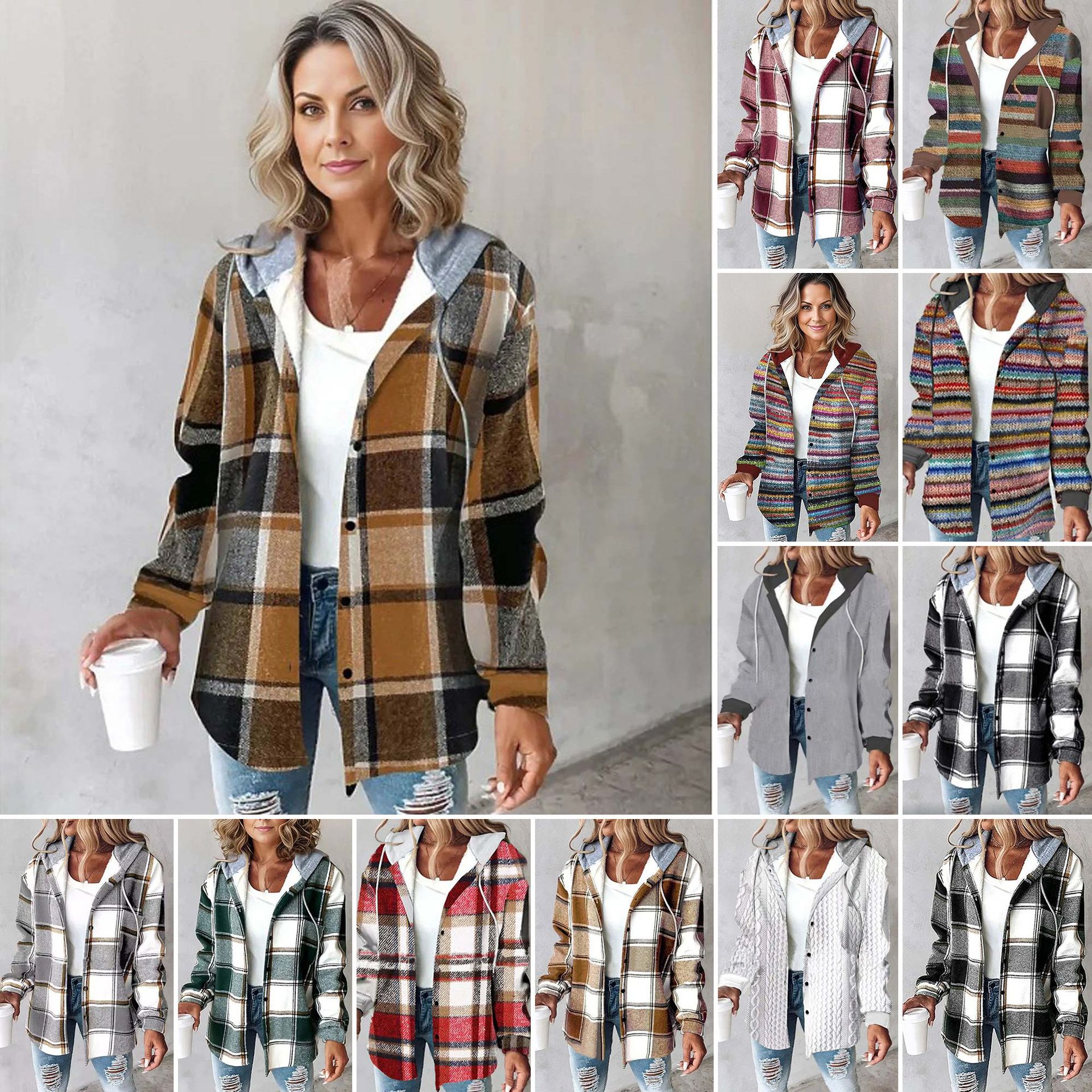 Women's casual and versatile plaid coat