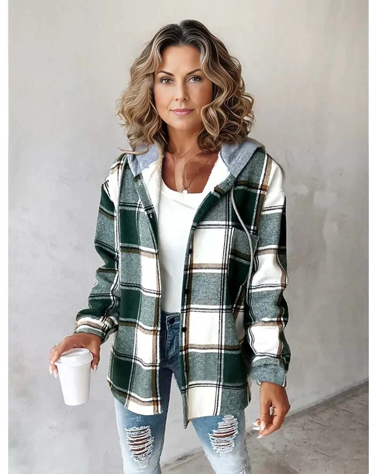 Women's casual and versatile plaid coat