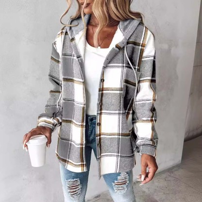 Women's casual and versatile plaid coat