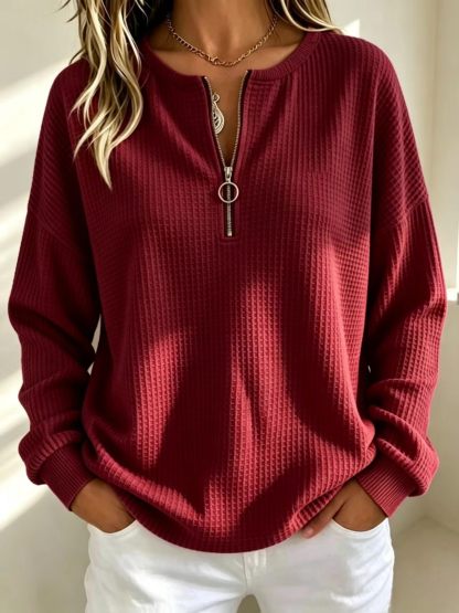 CLEARANCE SALE🔥Women's Waffle Knit Half-Zip Pullover