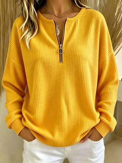 CLEARANCE SALE🔥Women's Waffle Knit Half-Zip Pullover