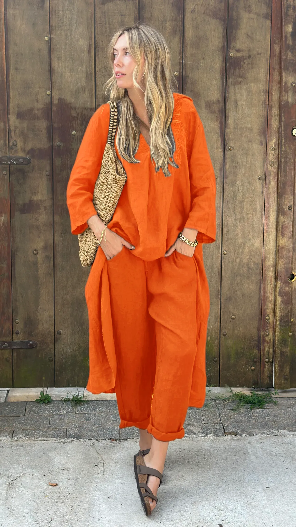 Comfortable Cotton and linen casual solid color 2-piece Set(Buy 2 Free