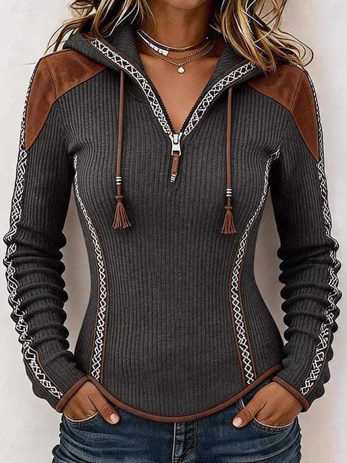CLEARANCE SALE🔥Women's Retro Patchwork Print Hooded Sweatshirt