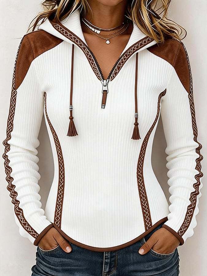 CLEARANCE SALE🔥Women's Retro Patchwork Print Hooded Sweatshirt