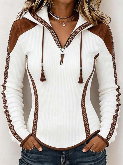 CLEARANCE SALE🔥Women's Retro Patchwork Print Hooded Sweatshirt