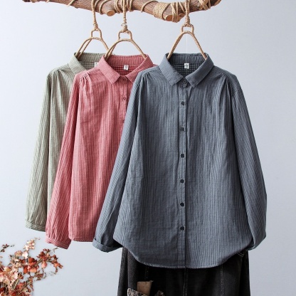 Women's Linen Cotton Casual Loose Stripe Shirt-Buy 3 Get Free Shipping