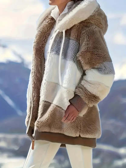 CLEARANCE SALE🔥 Stylish Color Block Fur Jacket