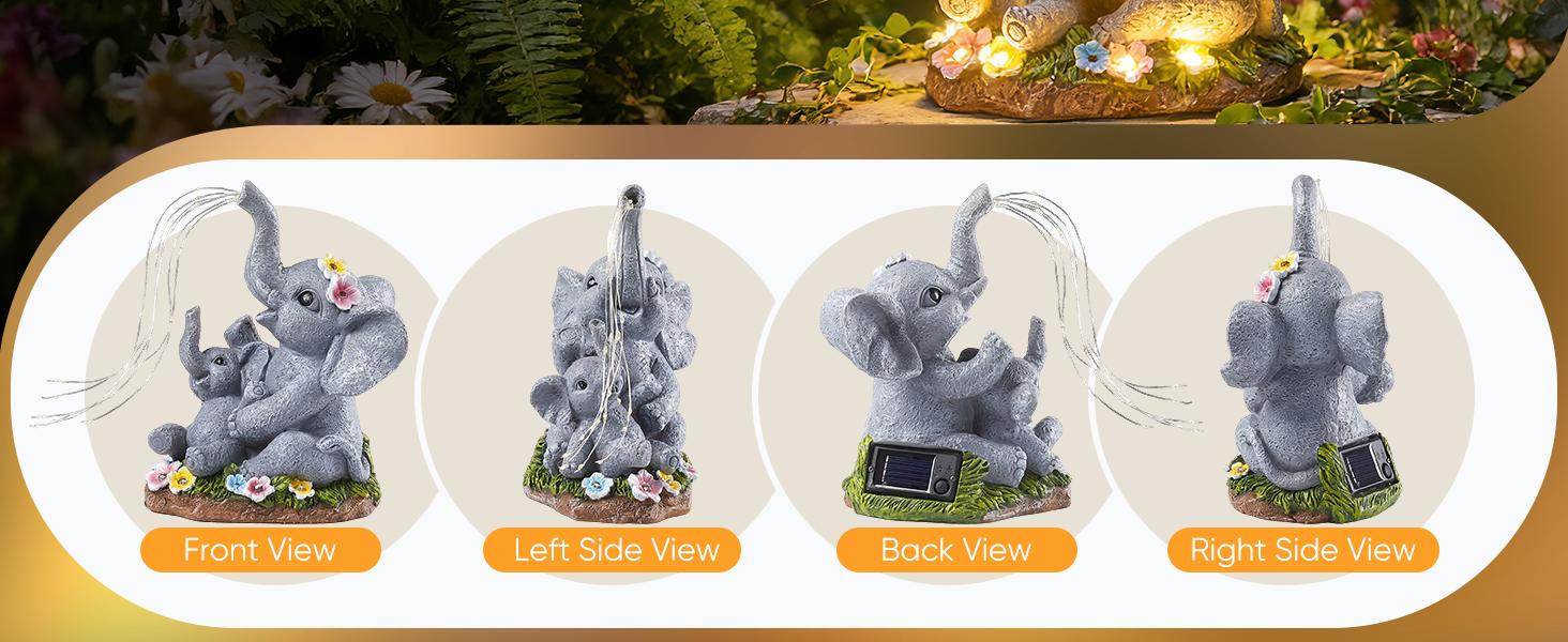 Solar Garden Decor Elephant Statues with Guitar Lights, Unique Outdoor Garden Gifts for Mom, Birthday Housewarming Gifts and Yard Lawn Balcony Decoration summervibes