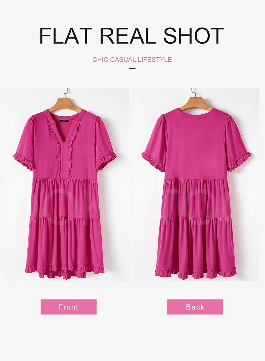 V Neck Short Sleeve Casual A Line Flowy Swing Shift Dress Mini Dress