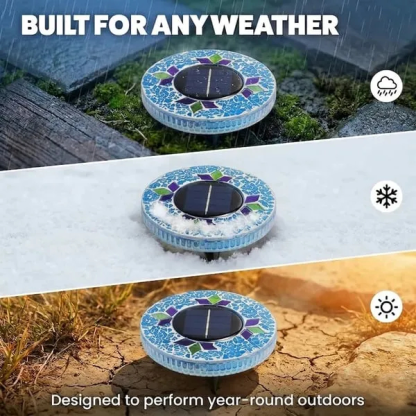 Solar Disk Lights – Handcrafted Mosaic Outdoor LED Waterproof In-Ground & Tabletop Wireless Lighting