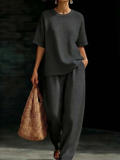 Women’s Crewneck Waffle Two-Piece Set