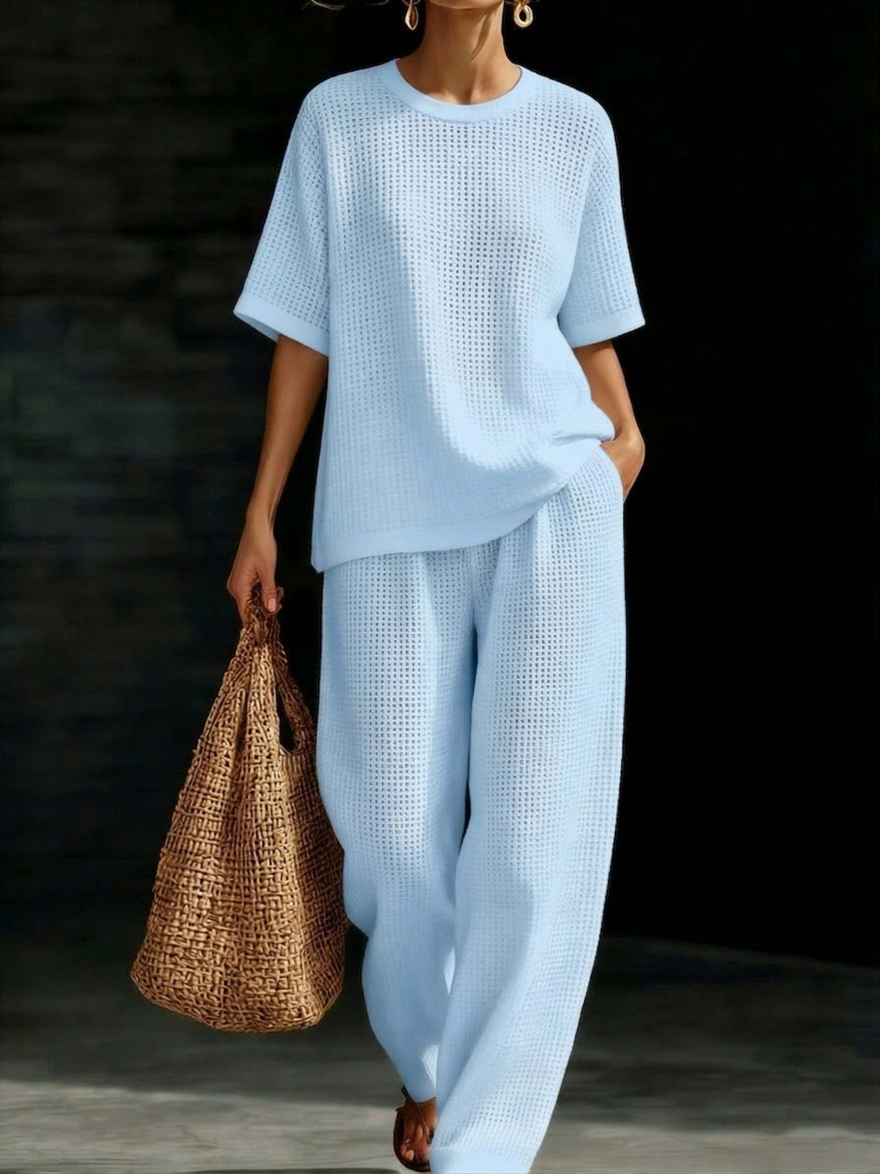 Women’s Crewneck Waffle Two-Piece Set