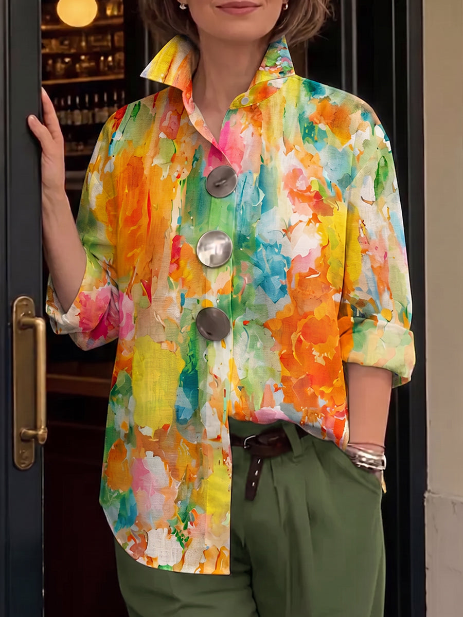 Artistic Watercolor Palette Print Metal-button Shirt