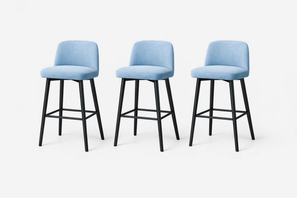 Set di 3 Sgabelli da Bar in Tessuto Poliestere Azzurro con Gambe in Metallo Nero-Palenivo