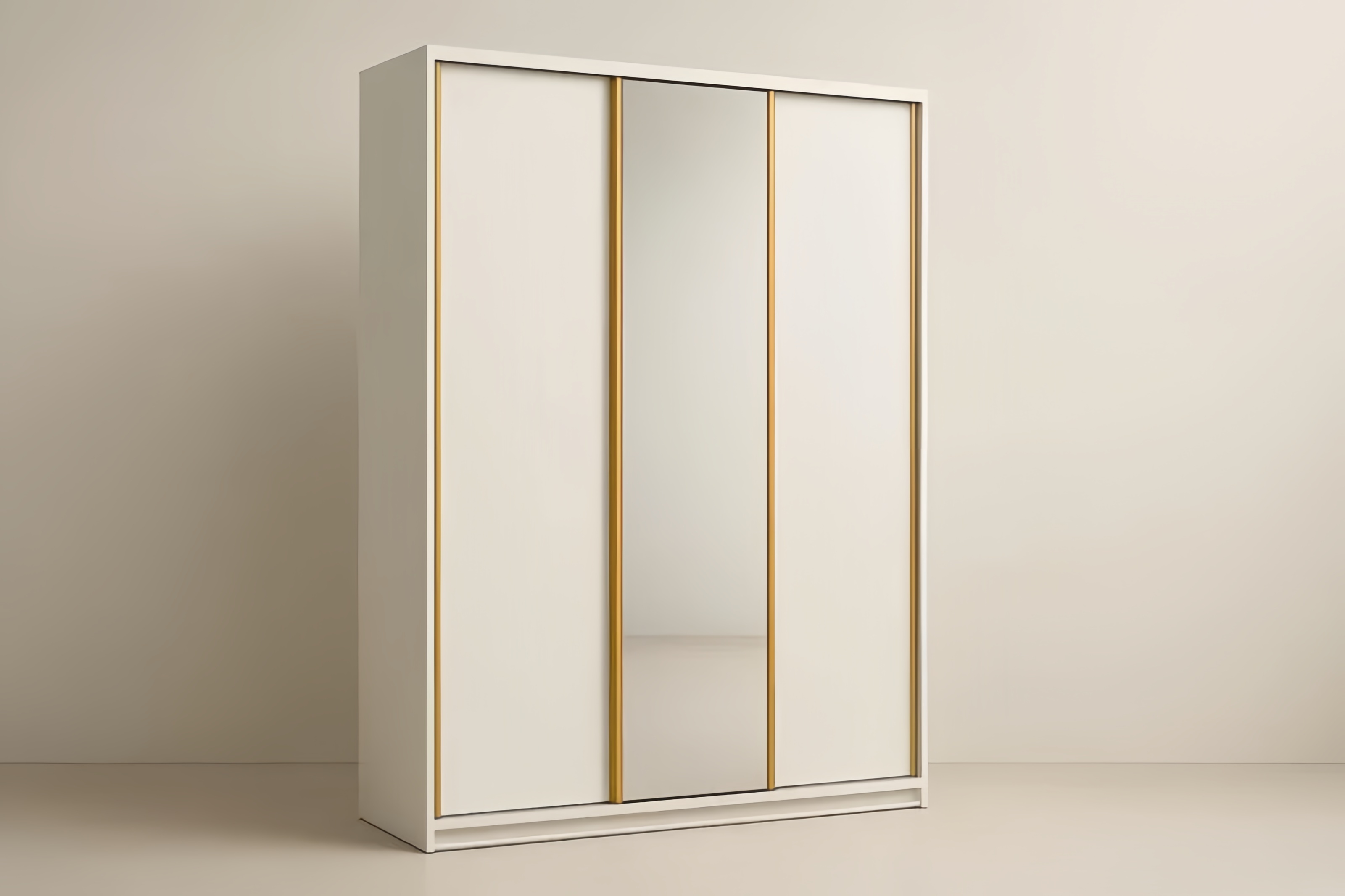 Armoire 200x60x220 cm blanche cadre doré portes coulissantes 3 portes dont une miroir