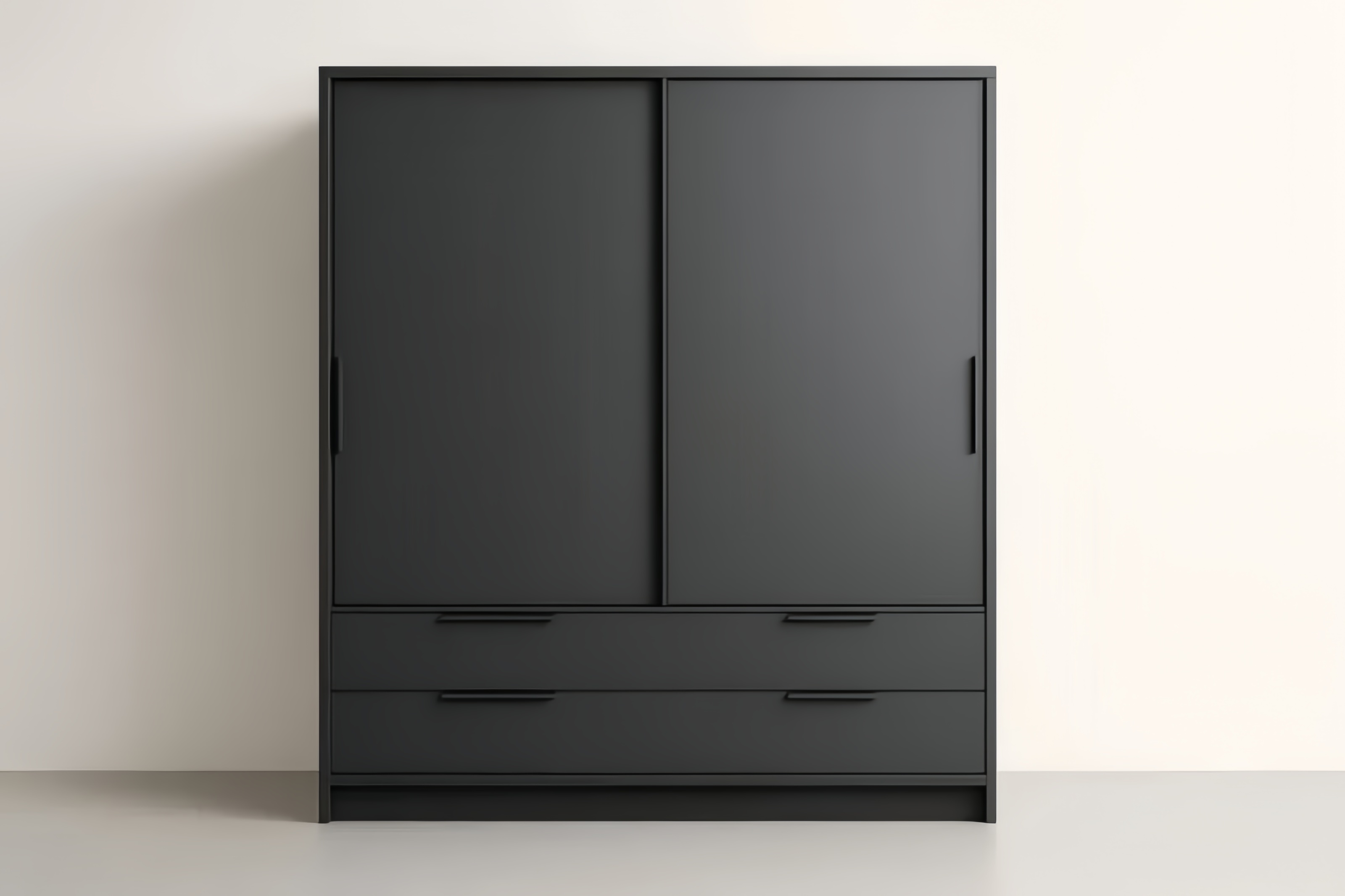 Armoire portes coulissantes 2 tiroirs en bois MDF Noir