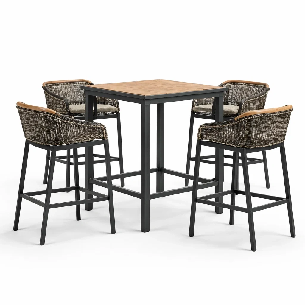 Set tavolo e sgabelli da bar quadrato in Metallo e Legno-luxeloftdesign