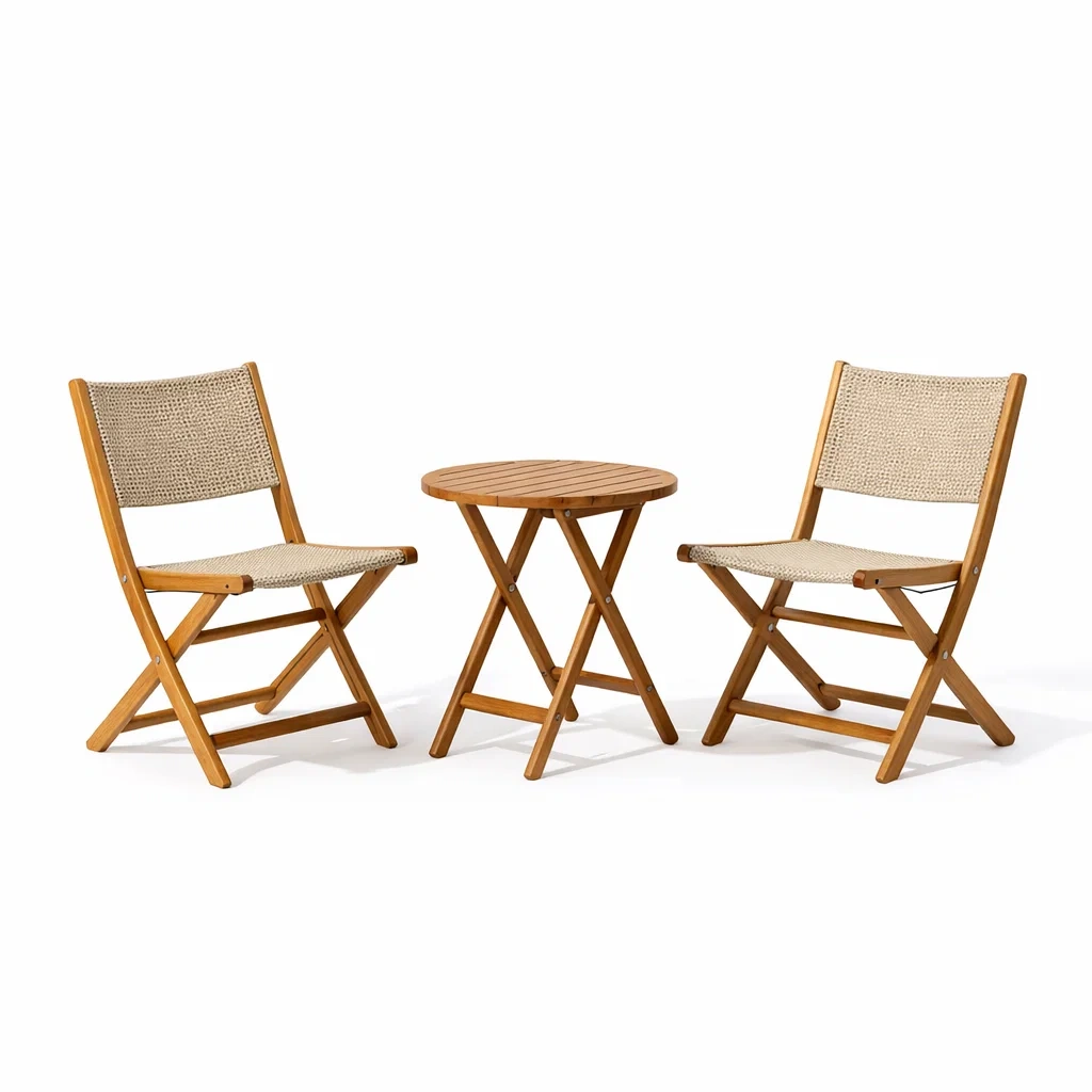 Set da relax piccolo pieghevole in Legno di Acacia e Rattan Sintetico-luxeloftdesign