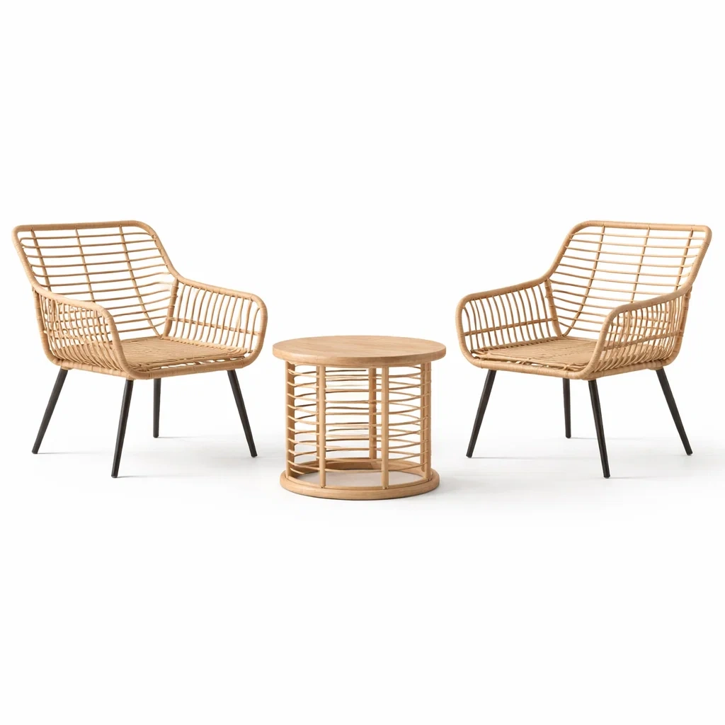 Set da relax piccolo in Rattan con Tavolino Rotondo-luxeloftdesign