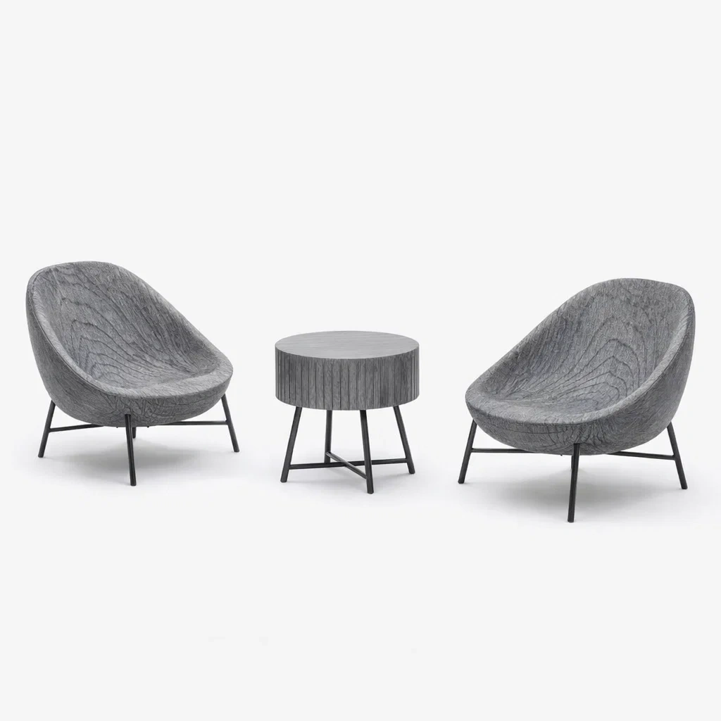 Set da relax piccolo con Poltrone da Esterno e Tavolino Rotondo in Legno e Metallo Grigio-luxeloftdesign