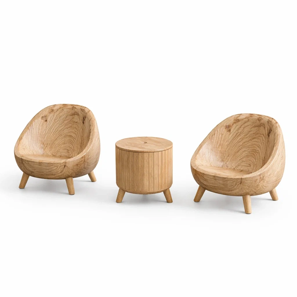 Set da relax piccolo in Legno Massello di Rovere Naturale Tre Pezzi-luxeloftdesign