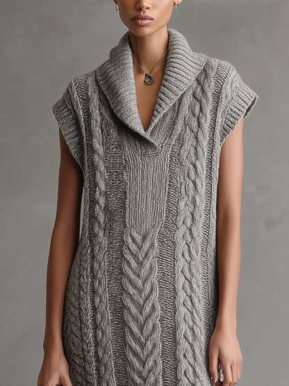 women's gray knit thick collar loose vest midi dress mda0819k9t