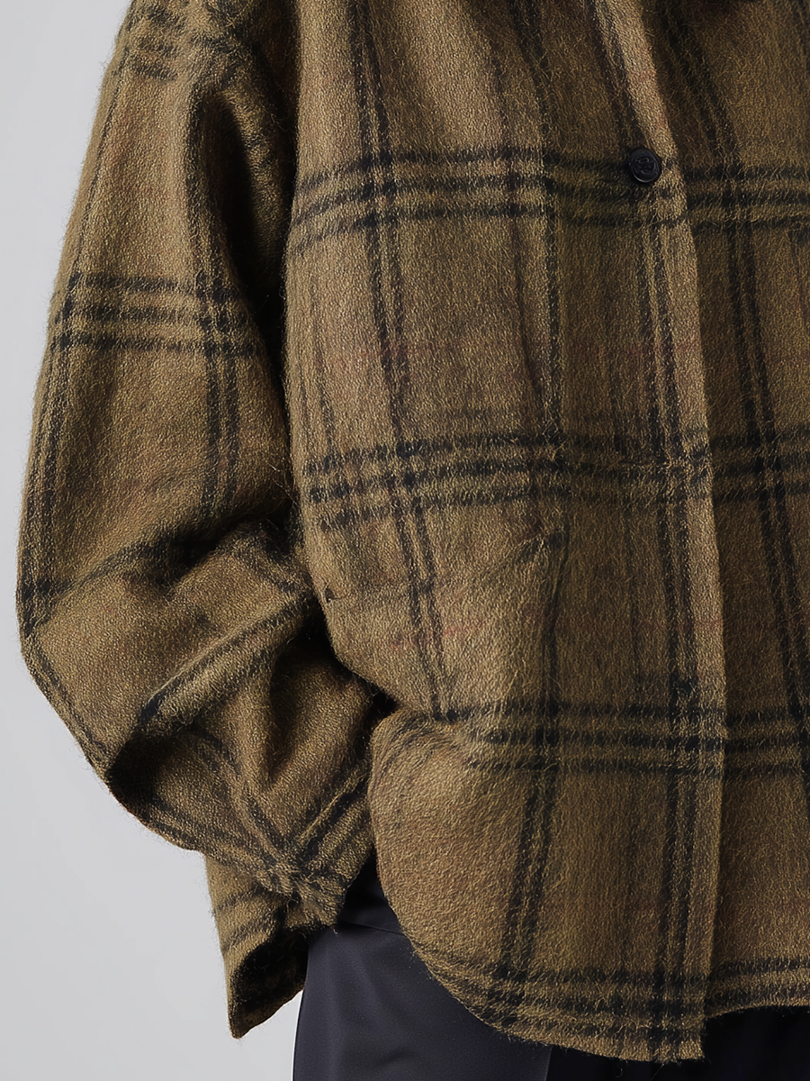 women's khaki wool blend plaid loose fitting shirt jacket mda0859k2t