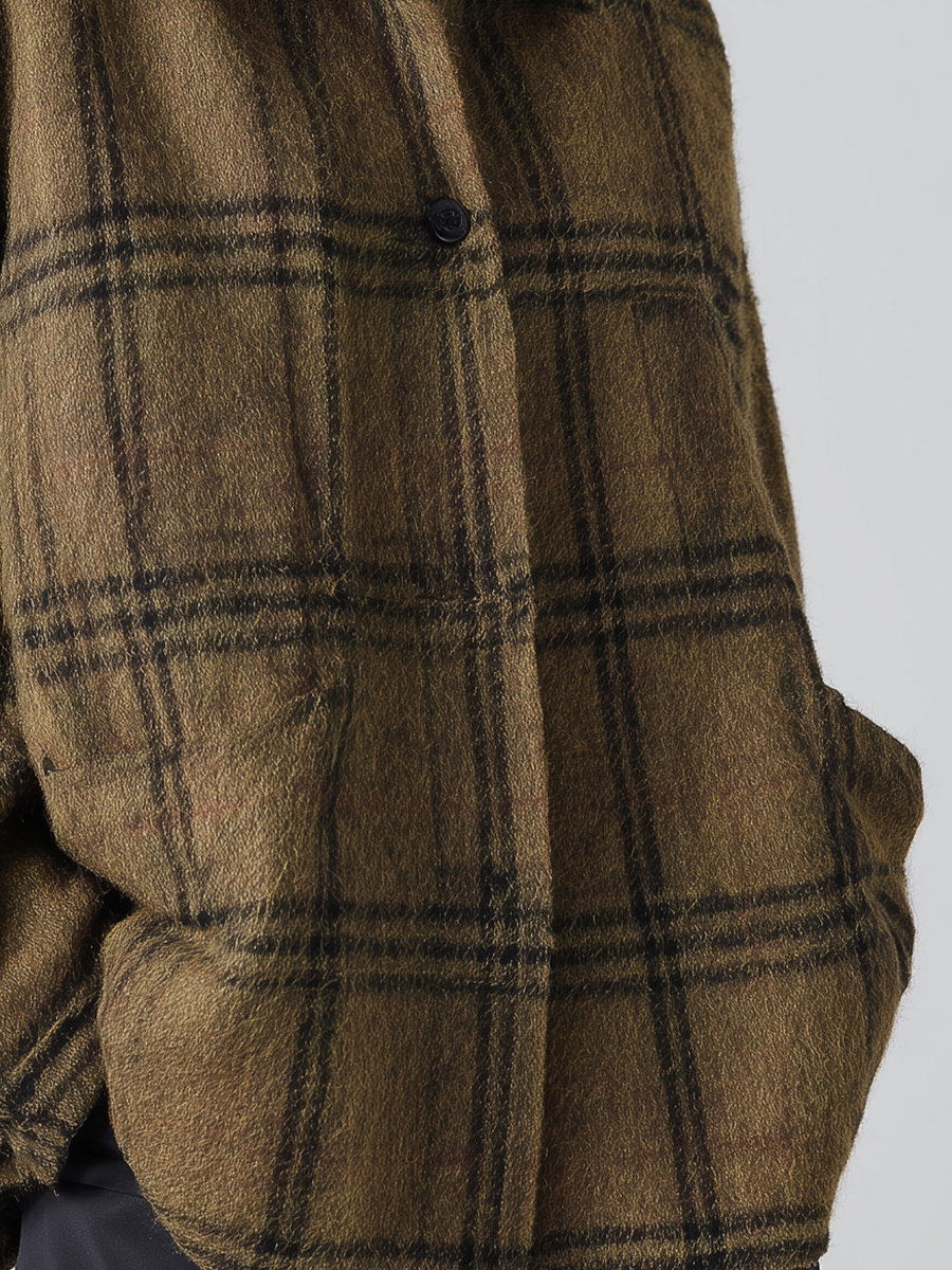 women's khaki wool blend plaid loose fitting shirt jacket mda0859k2t
