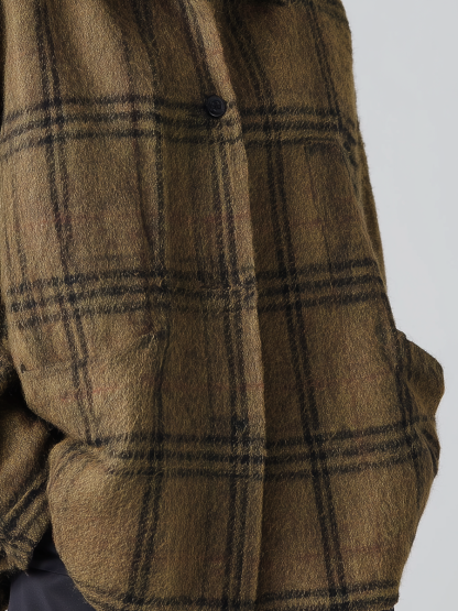 women's khaki wool blend plaid loose fitting shirt jacket mda0859k2t