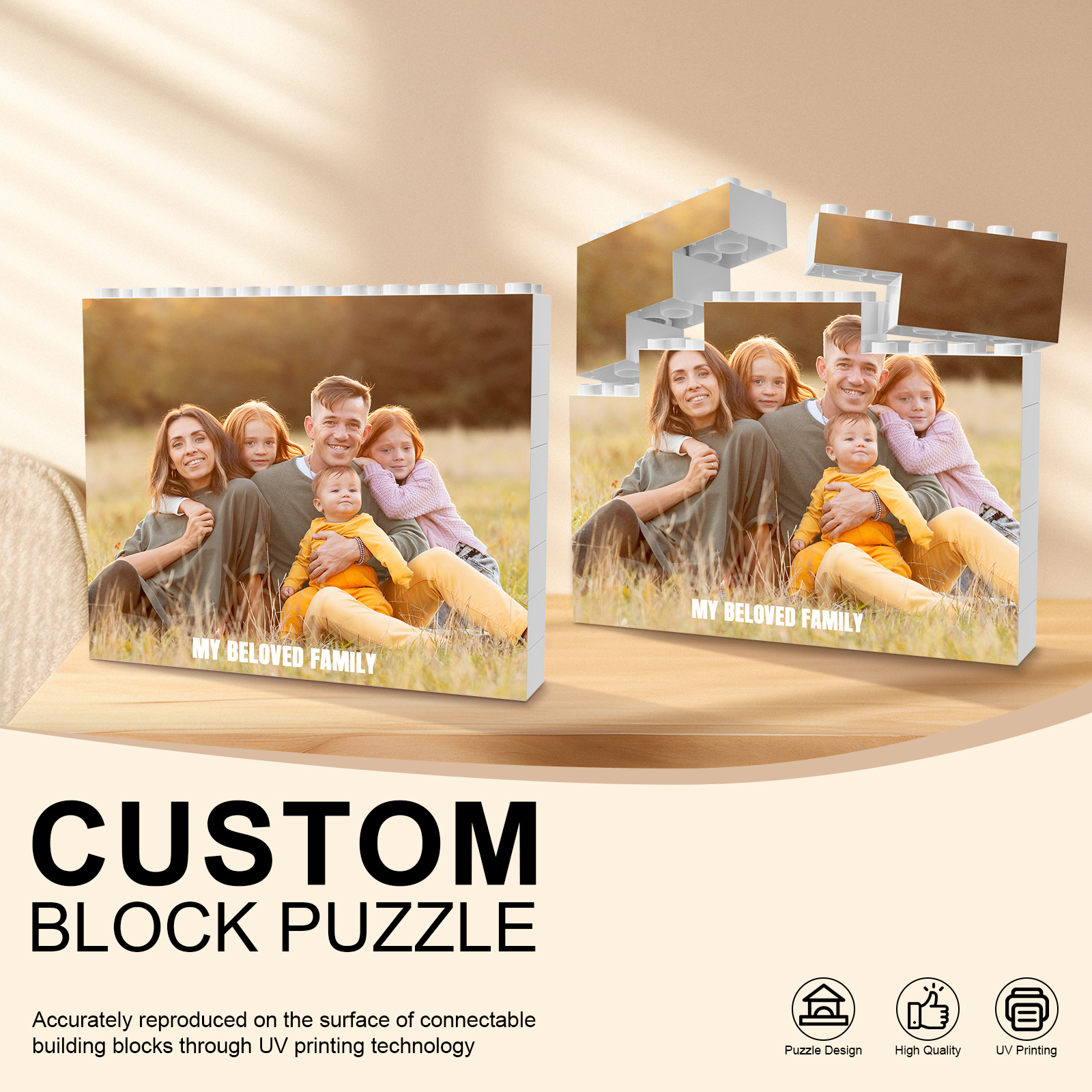 Custom Personalized Building Brick Block with Photo and text