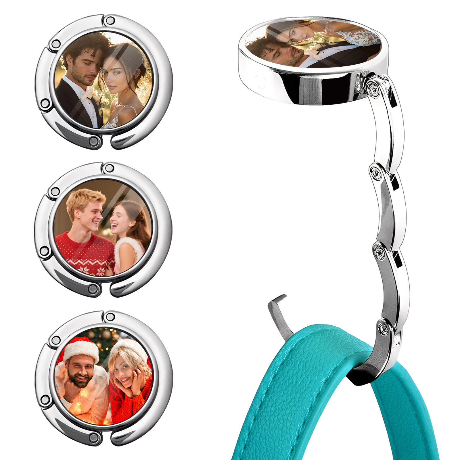 Custom Purse Hook for Table with Personalized Photo, Foldable Purse Hanger & Table Bag Holder for Travel, Portable Purse Hook for Desk, Custom Purse Hangers for Women