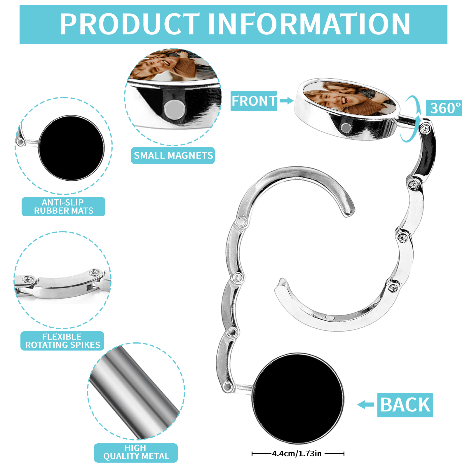 Custom Purse Hook for Table with Personalized Photo, Foldable Purse Hanger & Table Bag Holder for Travel, Portable Purse Hook for Desk, Custom Purse Hangers for Women