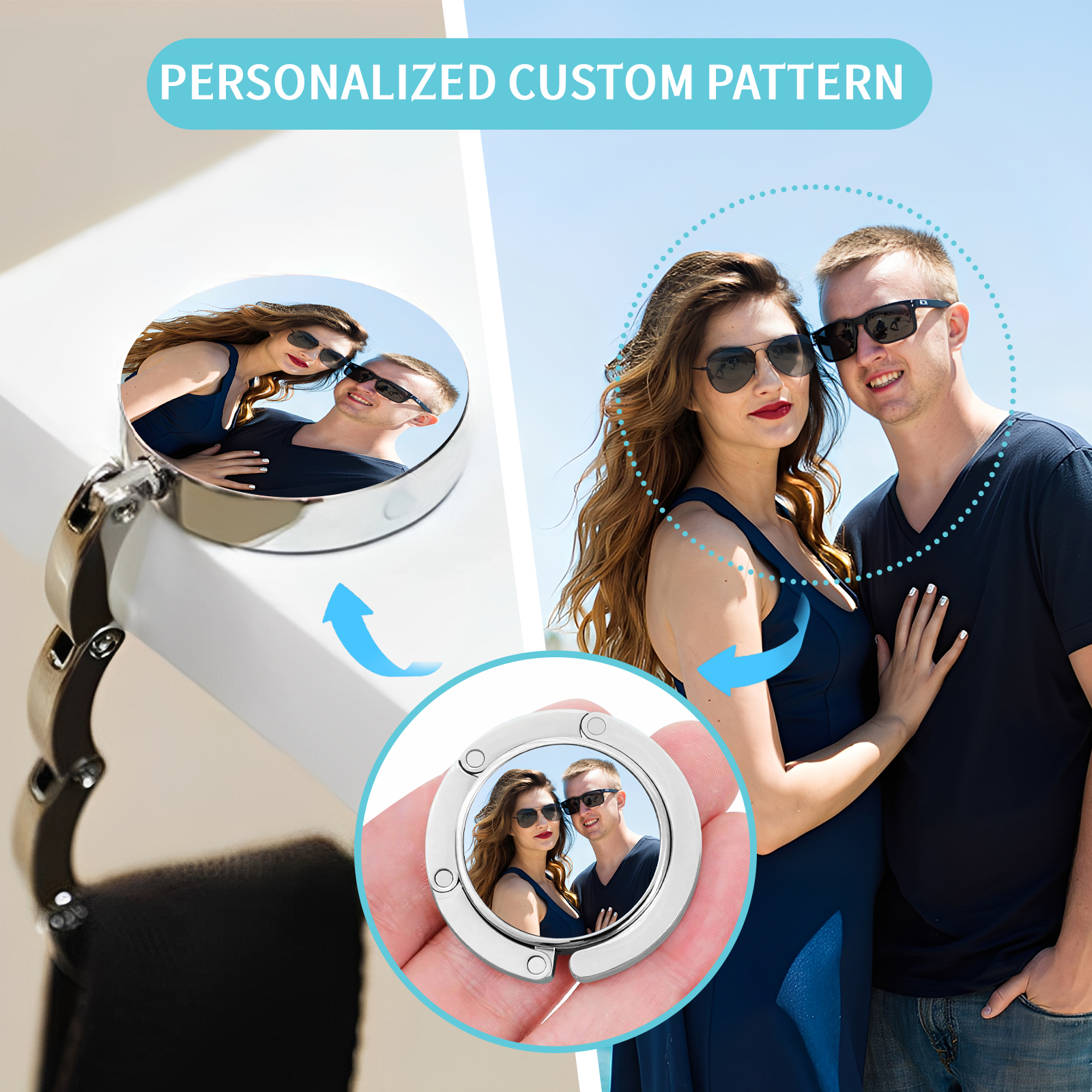 Custom Purse Hook for Table with Personalized Photo, Foldable Purse Hanger & Table Bag Holder for Travel, Portable Purse Hook for Desk, Custom Purse Hangers for Women