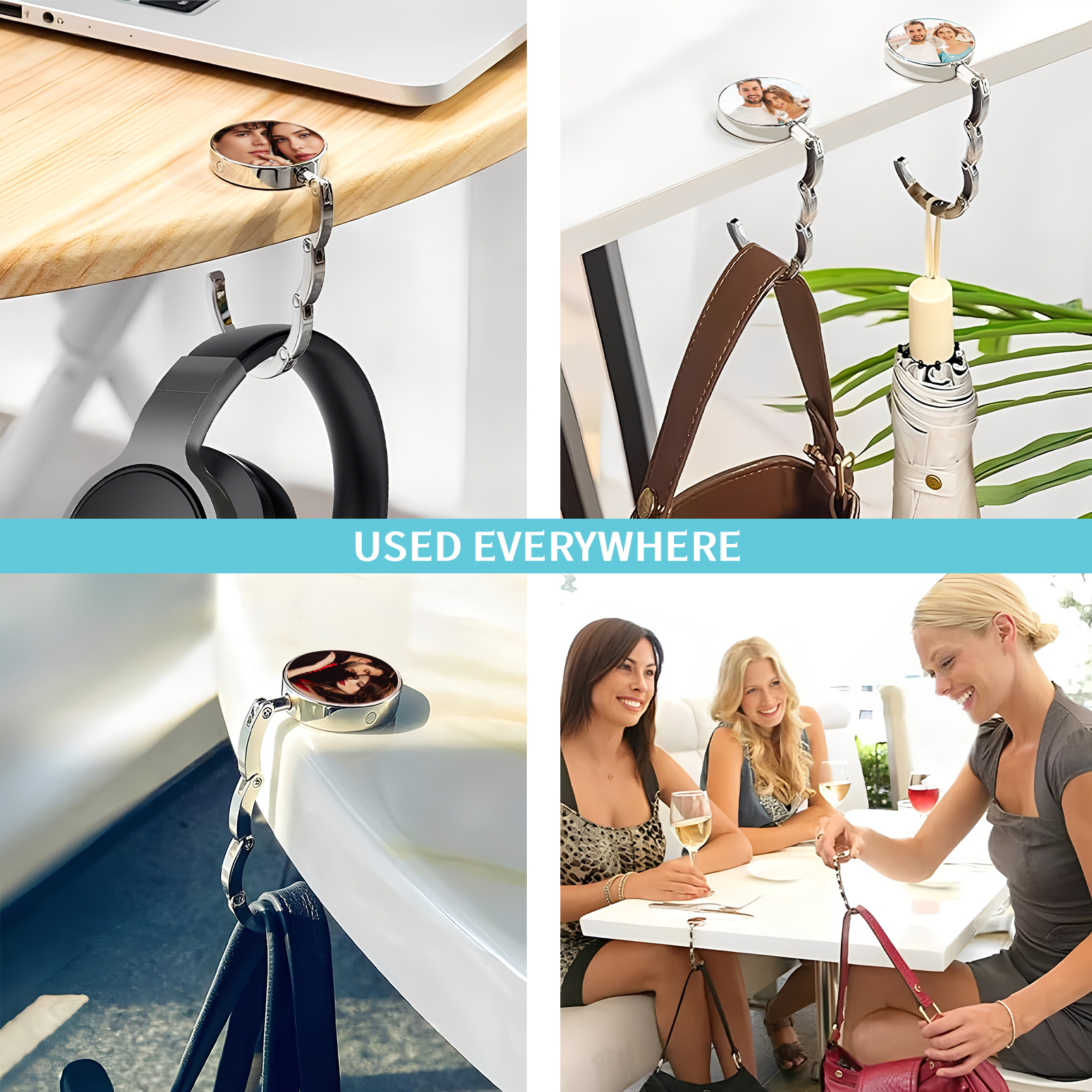 Custom Purse Hook for Table with Personalized Photo, Foldable Purse Hanger & Table Bag Holder for Travel, Portable Purse Hook for Desk, Custom Purse Hangers for Women