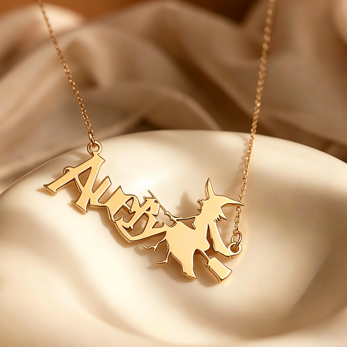 Halloween Personalized Stainless Steel Witch Name Necklace, Custom Gold Clavicle Pendant Necklace, Punk Style, Chain Length 45/50cm