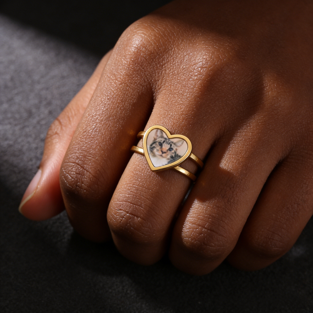 Personalized Photo Rings for Women - Custom Made Dainty Heart-Shaped