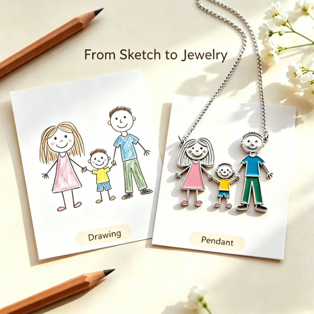 Custom Your Children Drawing Pendant Necklace