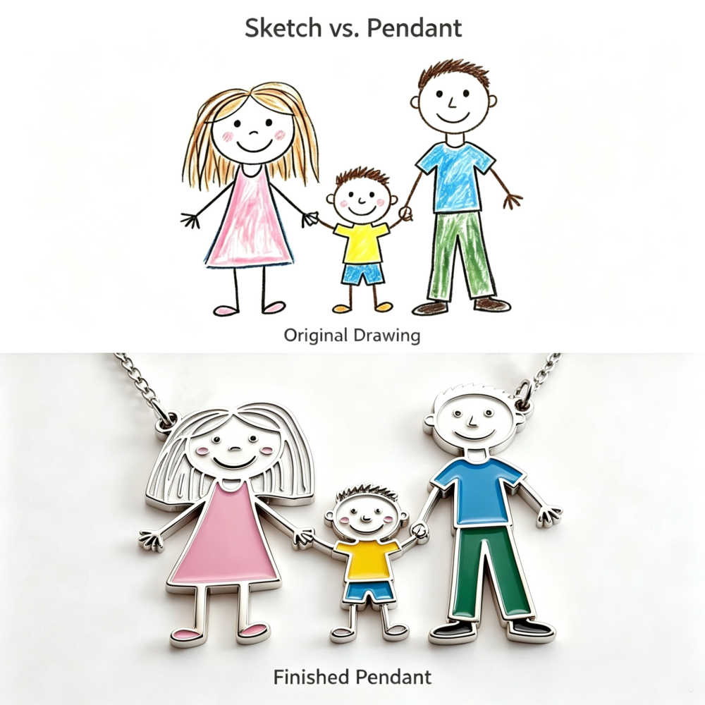 Custom Your Children Drawing Pendant Necklace